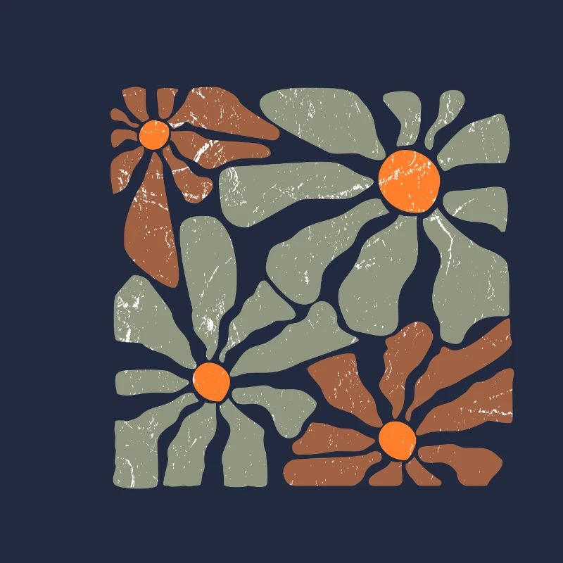 Fleurs groovy rétro marron et vert