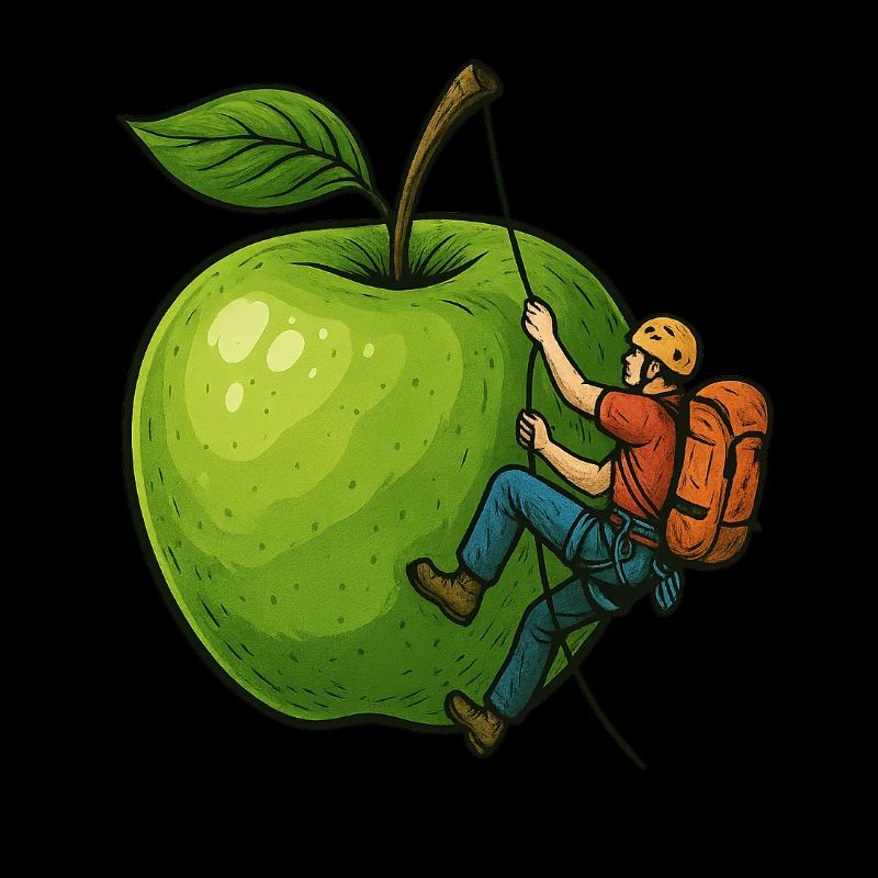 Bergsteiger und ein grüner Apfel
