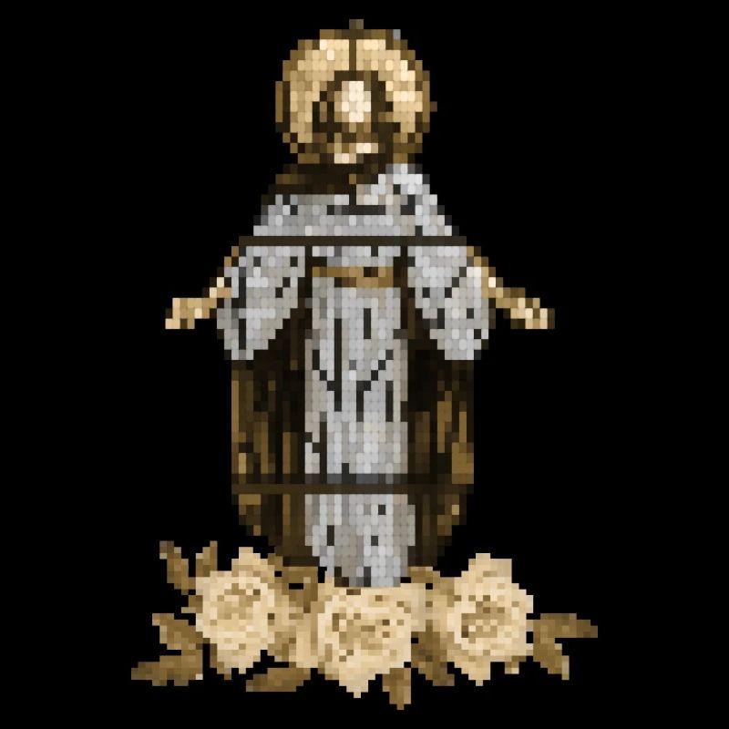 Jésus-Christ avec décor de rose, pixel art