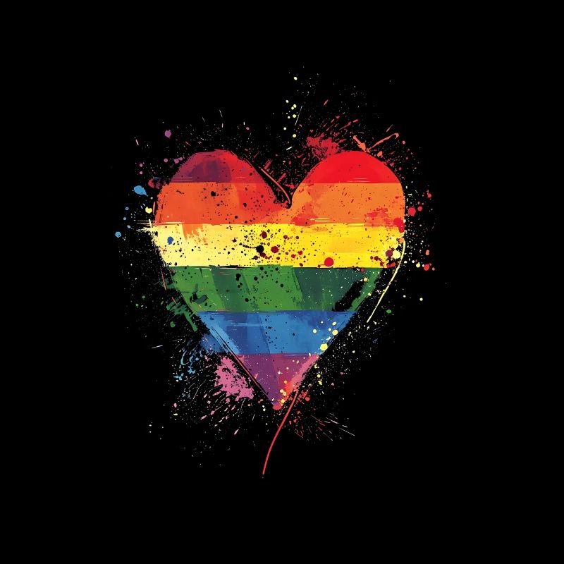 Abstraktes Regenbogenherz mit Tintenspritzern - Pride