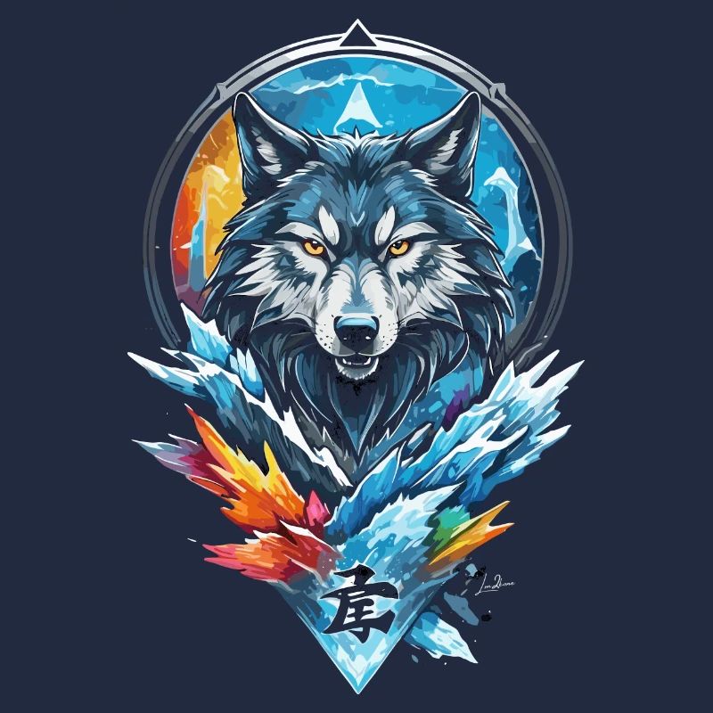 Loup géométrique eau et feu