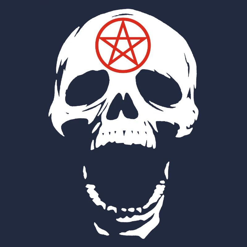 White skull and red pentagram