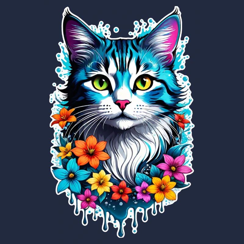 chat et fleur