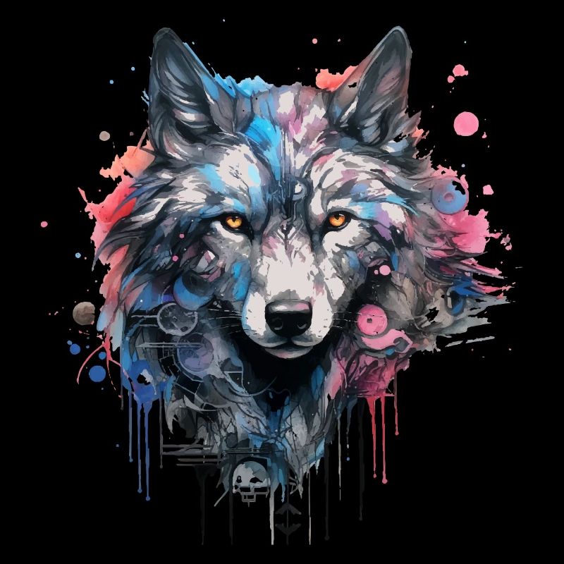 Wolf Design Wolfkopf in bunten Farben Wolfsrudel