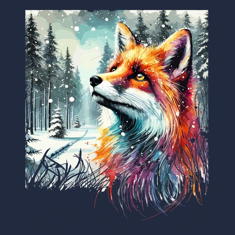 Watercolor Fox, Fox, Winter Background
