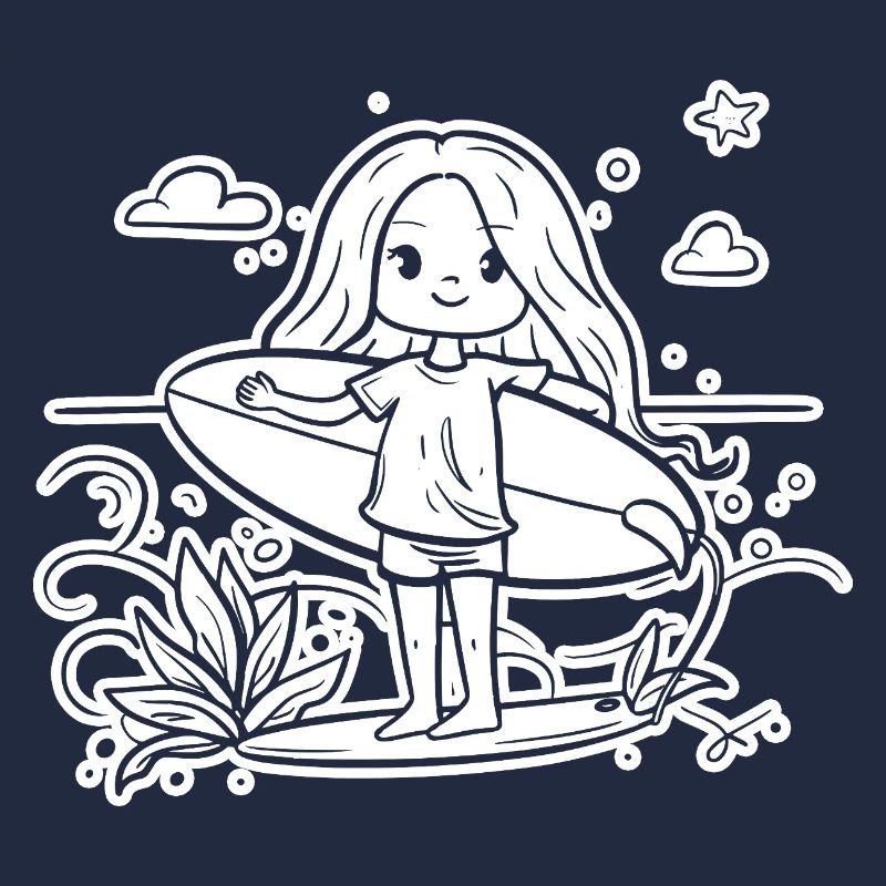 Surferin Mädchen Cartoon
