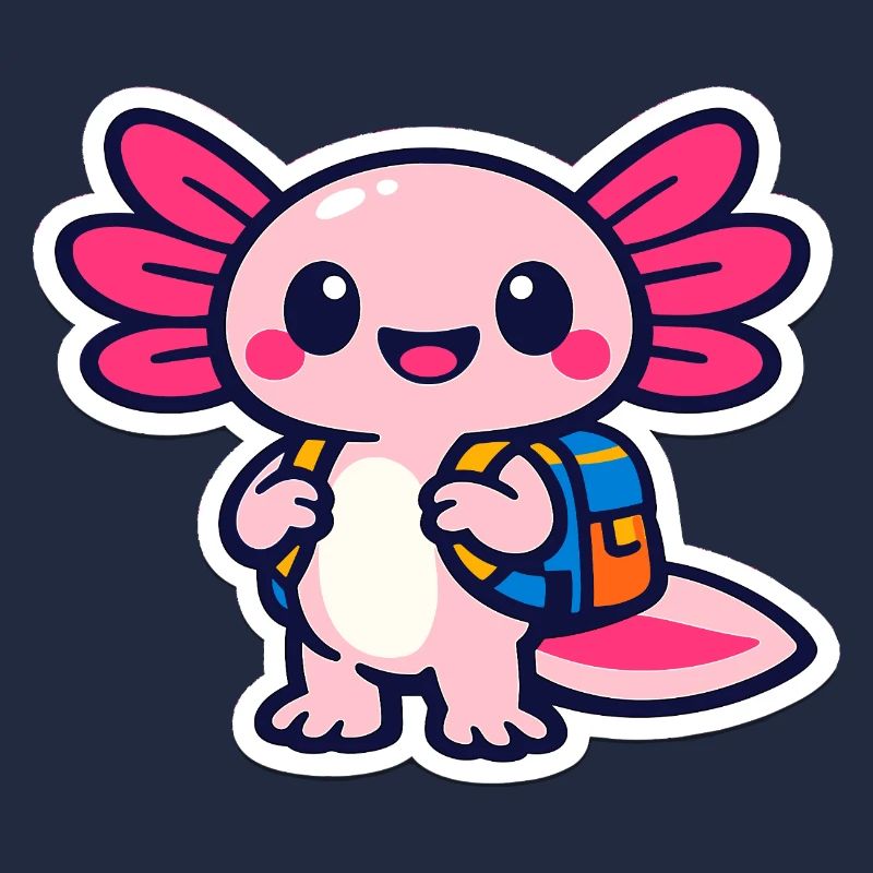 Kawaii wing hero with backpack axolotl