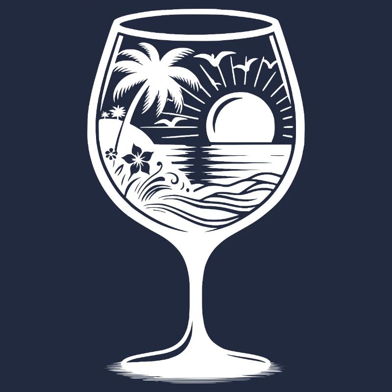 Tropical sunny landscape in a wine glass