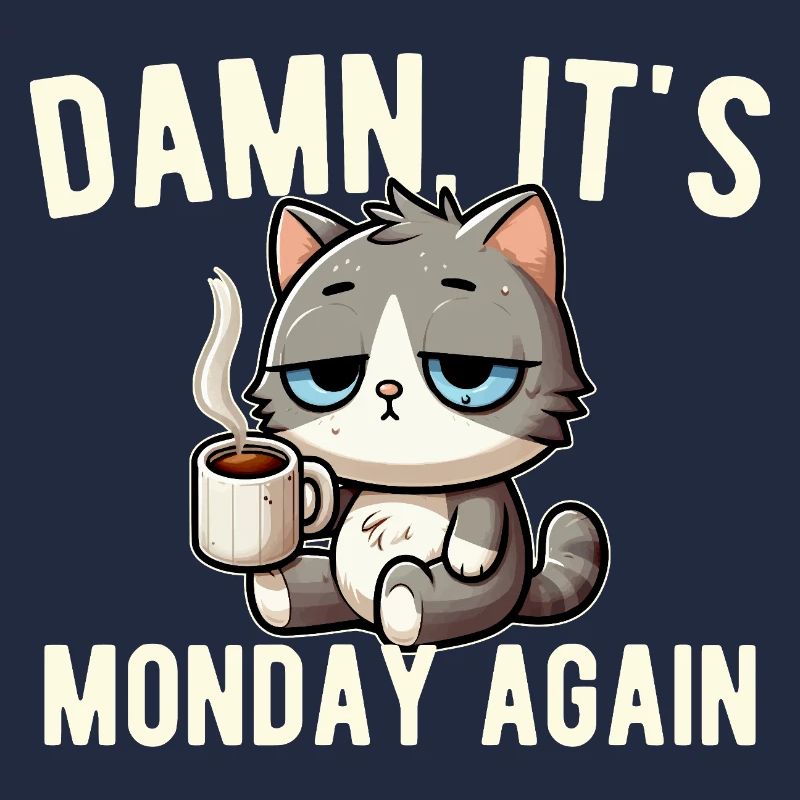 Monday Again Cat Coffee Work Stress Funny