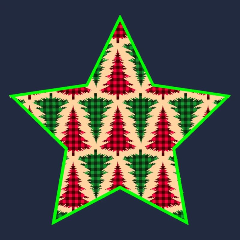 Plaid Tree Star with Neon Outline