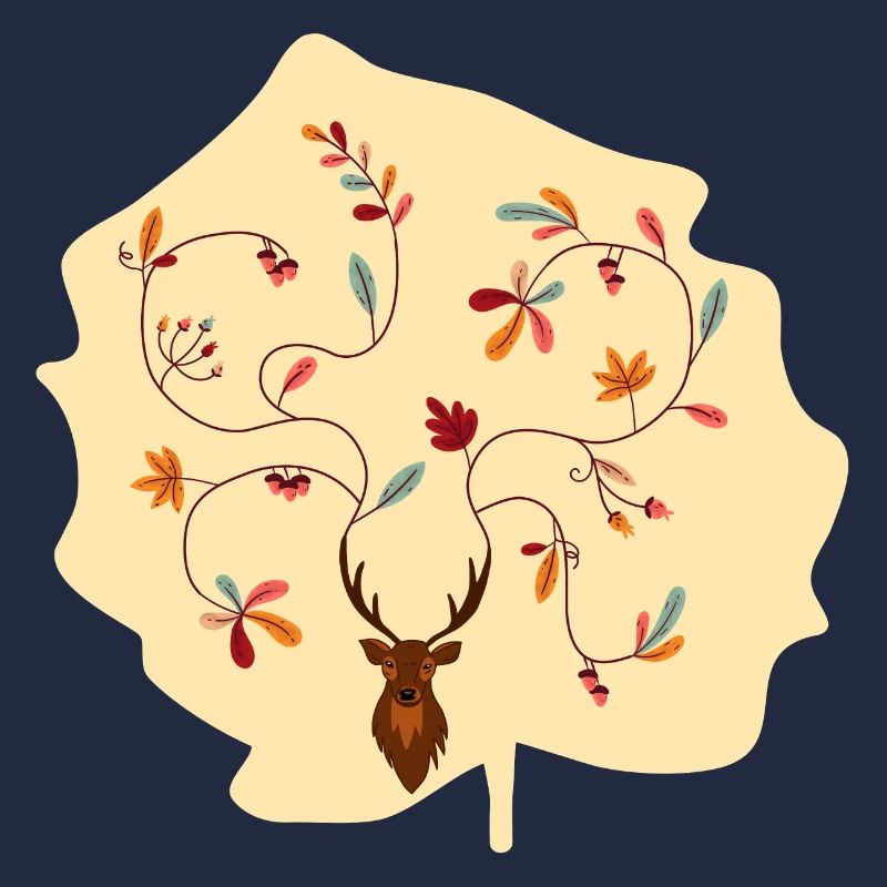 Hirsch im Herbst Geschenk Idee Geweih mit Blättern