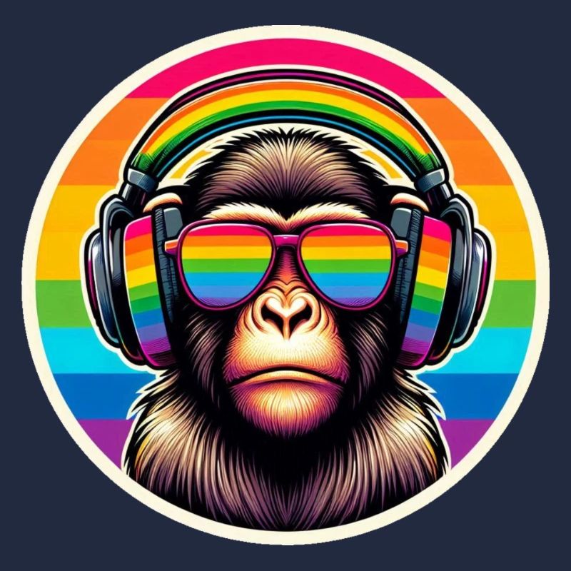 Affe Kopfhörer Brille Regenbogen bunt