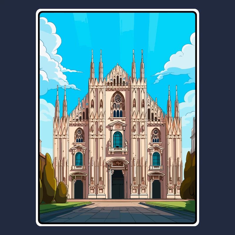 Milan Italy Gothic Cathedral Under Bright Sky