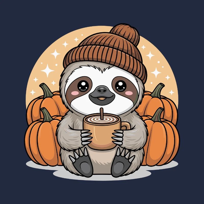 Cuddly Sloth with Pumpkins Autumn