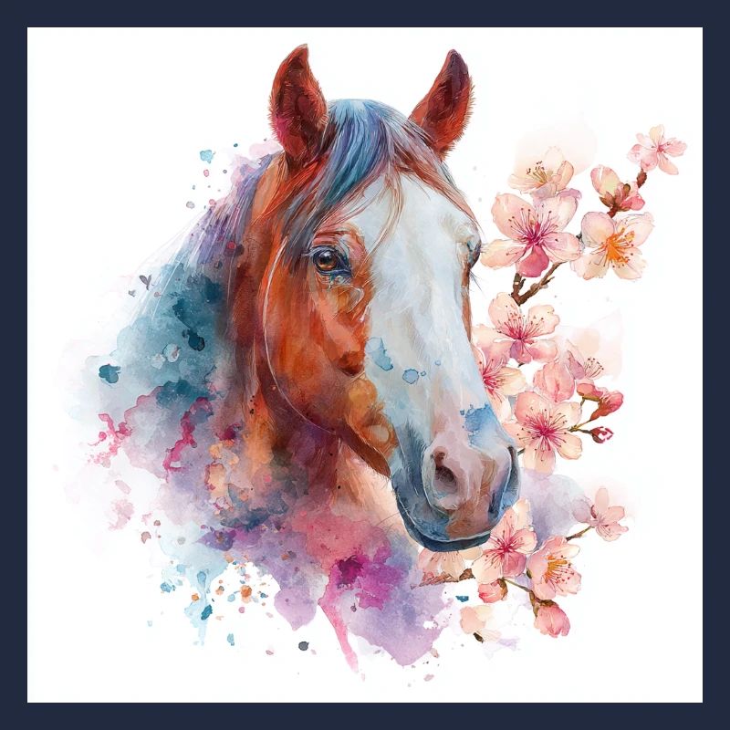 Cheval aquarelle avec des fleurs