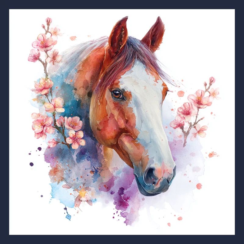 Aquarelle Cheval et Fleurs
