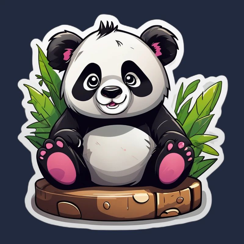 Cartoon Panda Sitting On Bamboo
