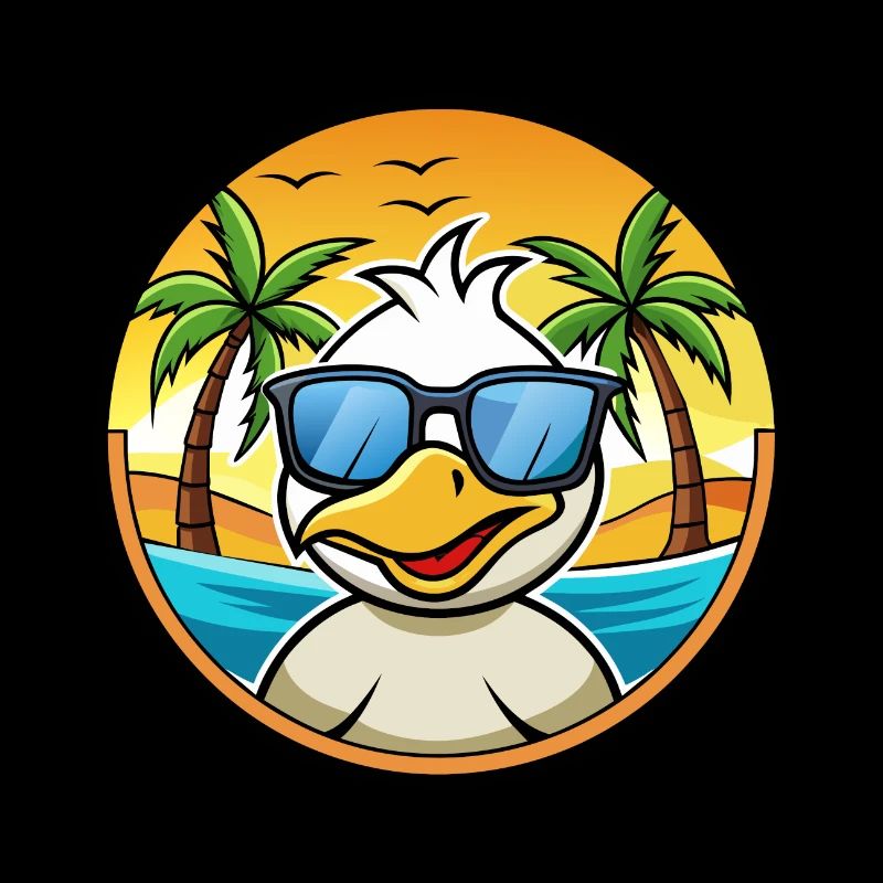 Canard Drôle Dessin Animé Plage De Soleil De Plage Autocollant