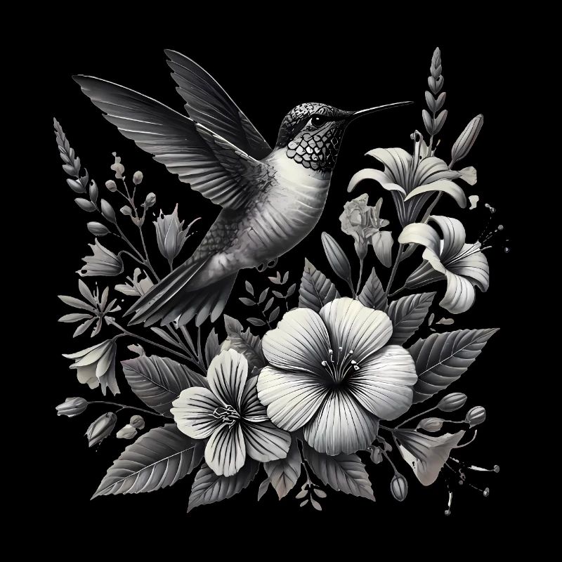 Kolibri mit eleganten Blumen
