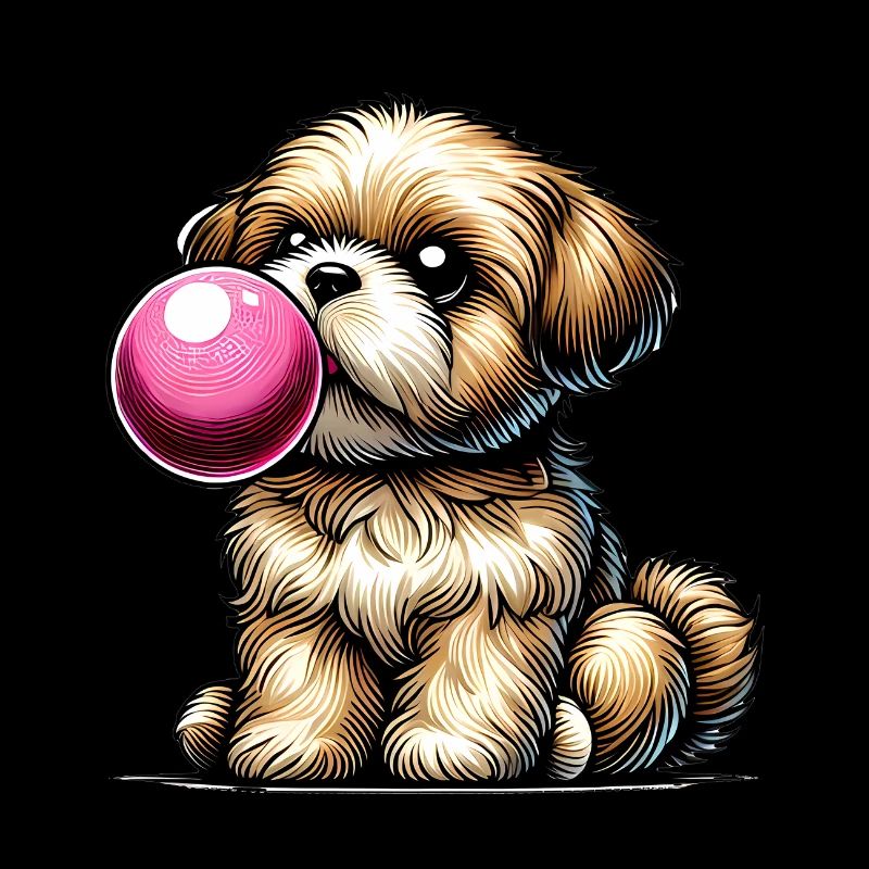 Playful Dog Blowing Bubblegum