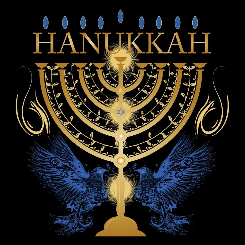 chandelier de Hanoukka doré avec deux colombes