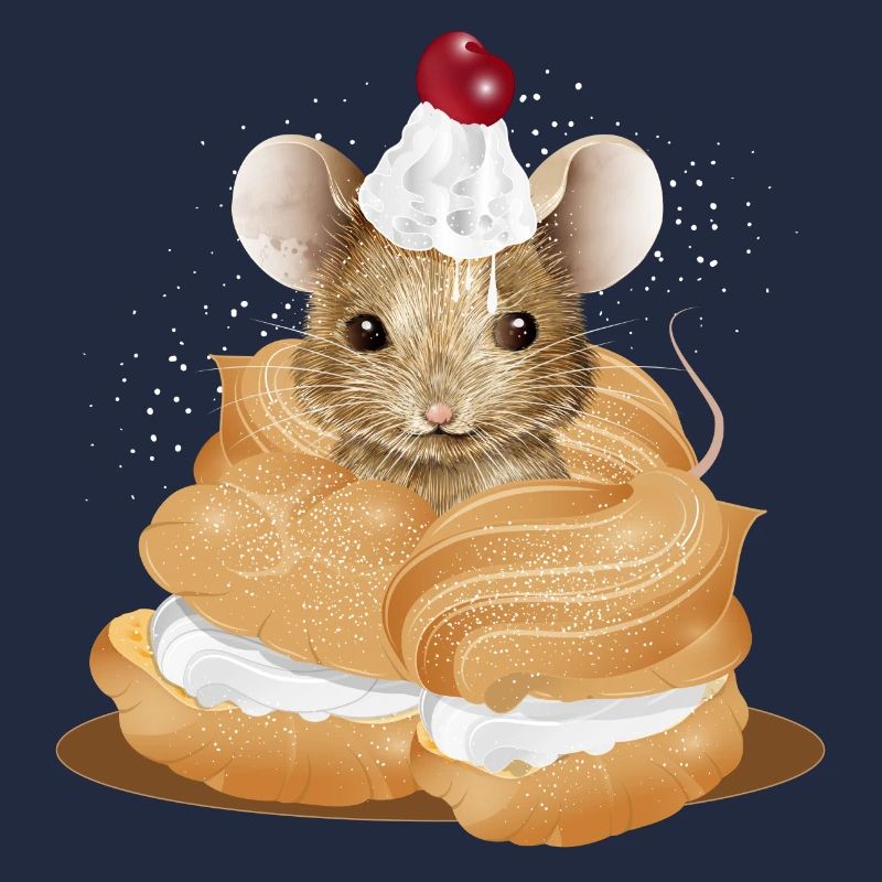 Maus mit Sahnehäubchen inmitten von Windbeuteln