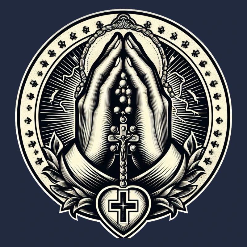 Hands clasped in prayer with rosary