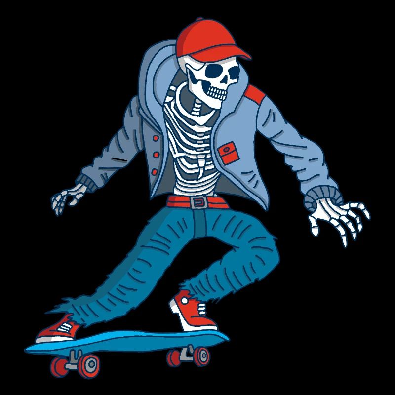 Skelett auf Skateboard