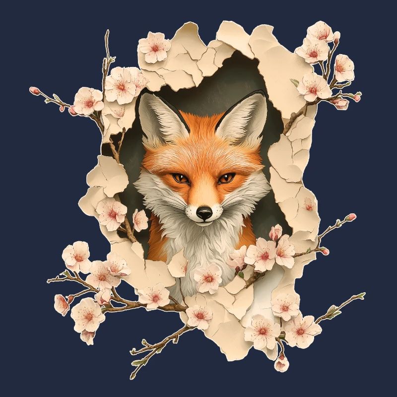 Fuchs mit Kirschblüten