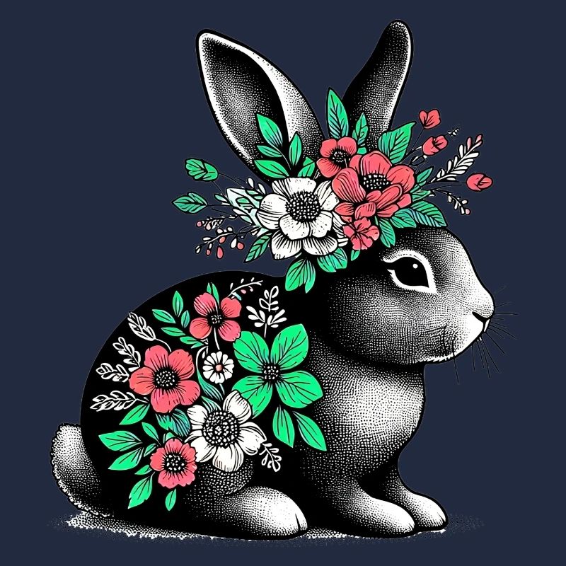 Lapin aux fleurs