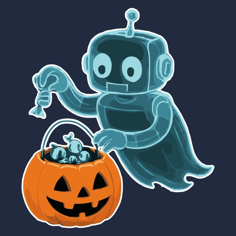 Minibot effrayant avec panier de citrouilles