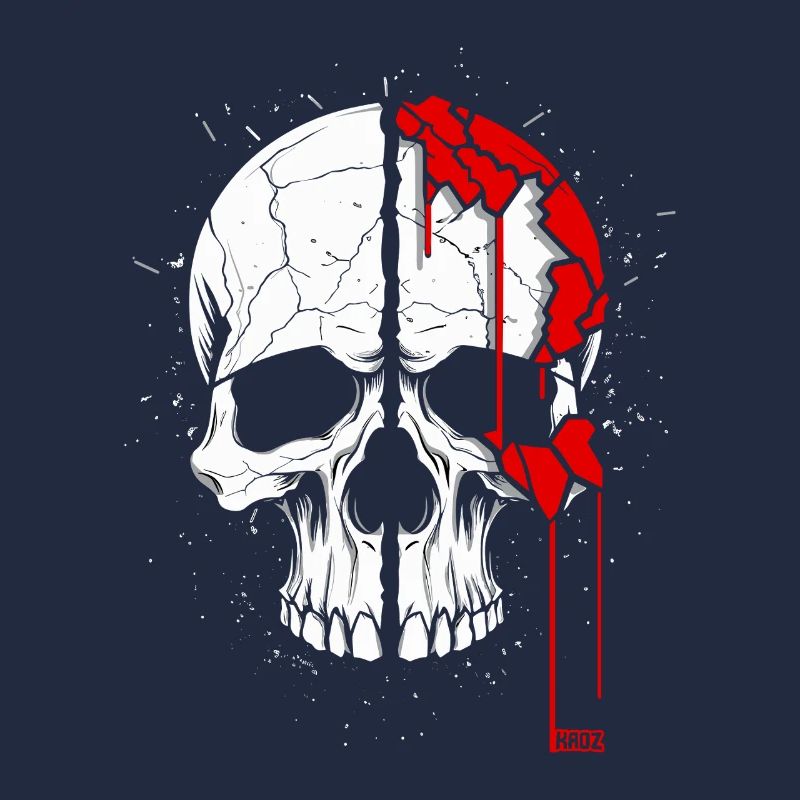 Split skull with red paint