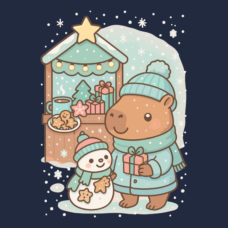 Capybara Weihnachtsmarkt mit Schneemann