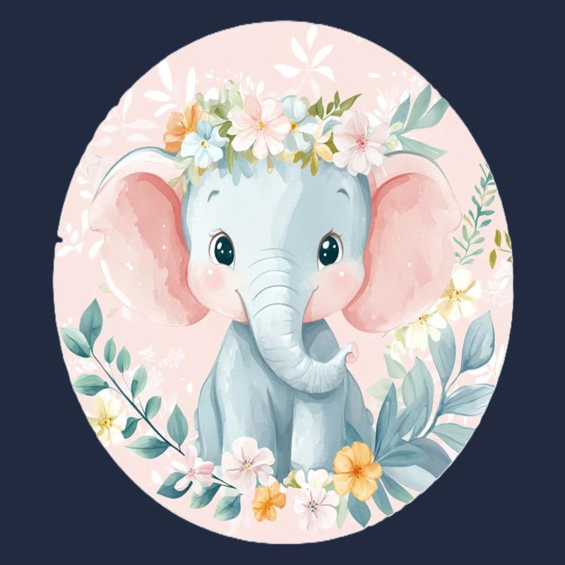 Doux bébé éléphant avec couronne de fleurs