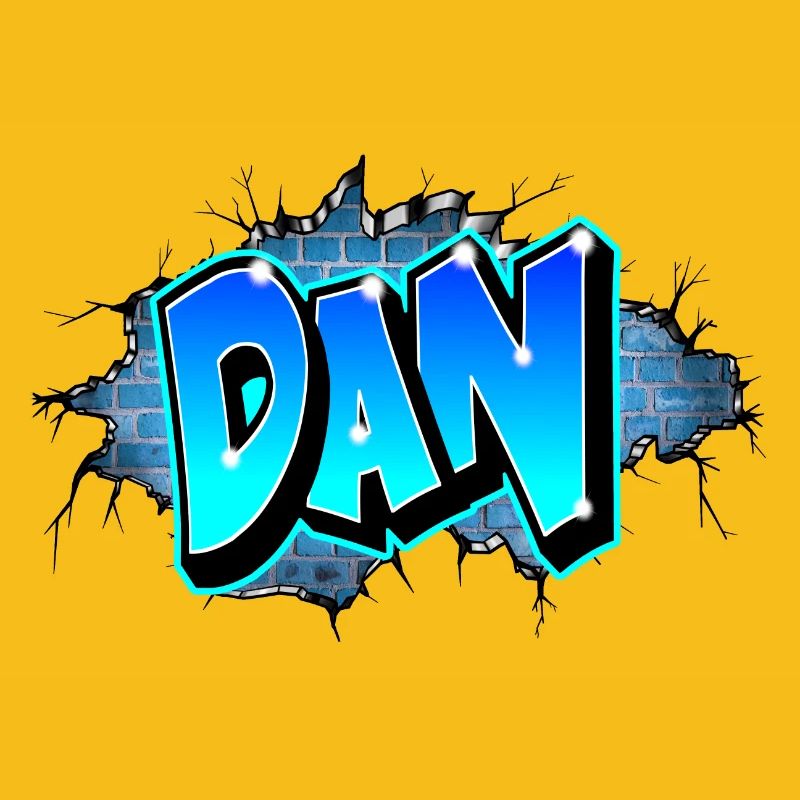 Graffiti DAN Wall Cracks Blue Bricks