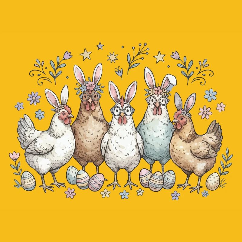 Bande de lapins de Pâques avec des œufs