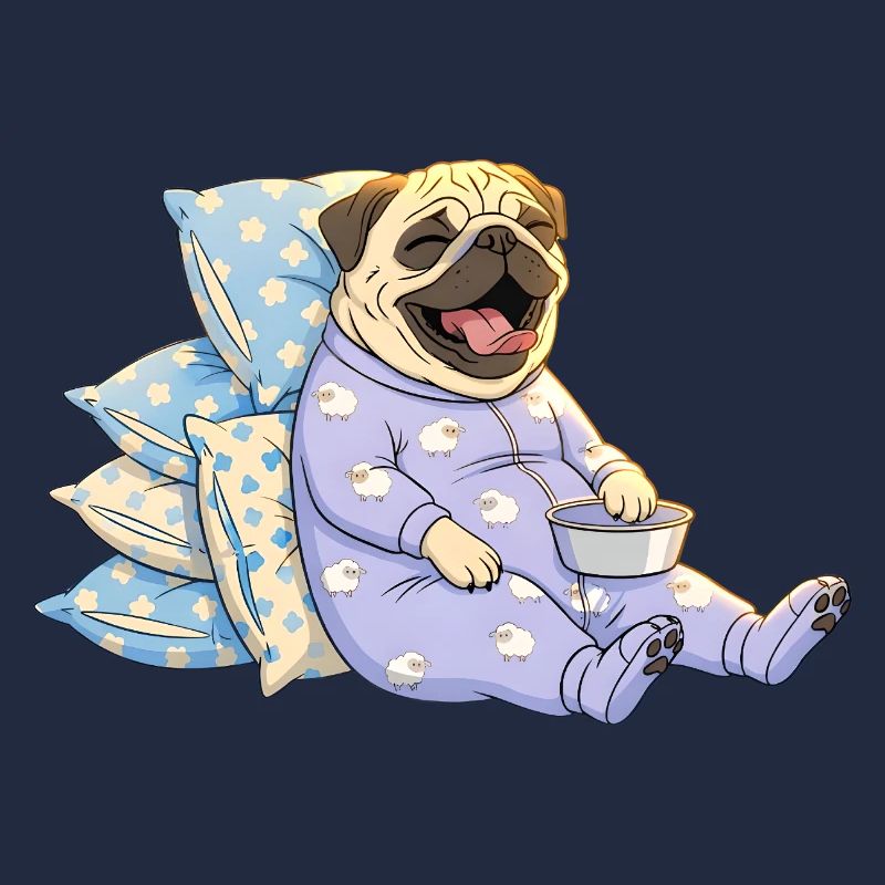 Müder Mops im Pyjama – Pug-gged Out