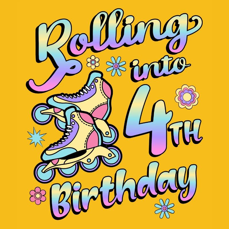 Rolling Into 4th Birthday Roller Skater Inline
