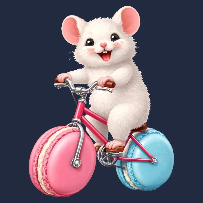 Souris sur vélo avec des roues de Macaron