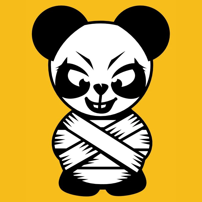 Panda bear with straitjacket and crazy eyes