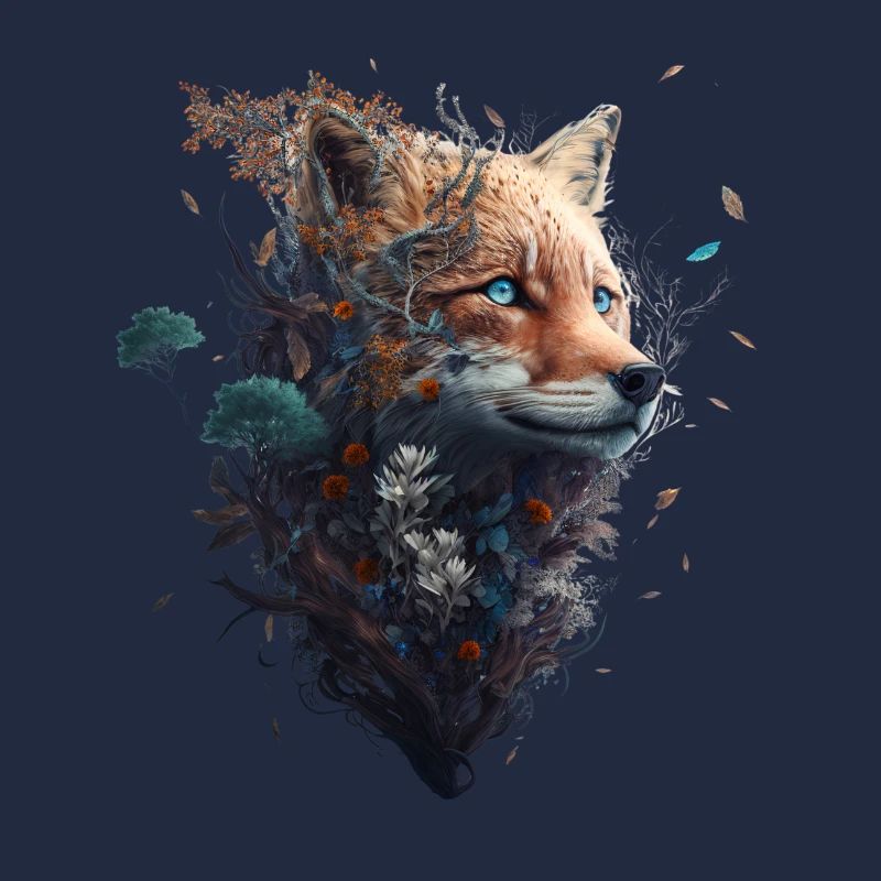 Abstract fox's head protruding from a forest