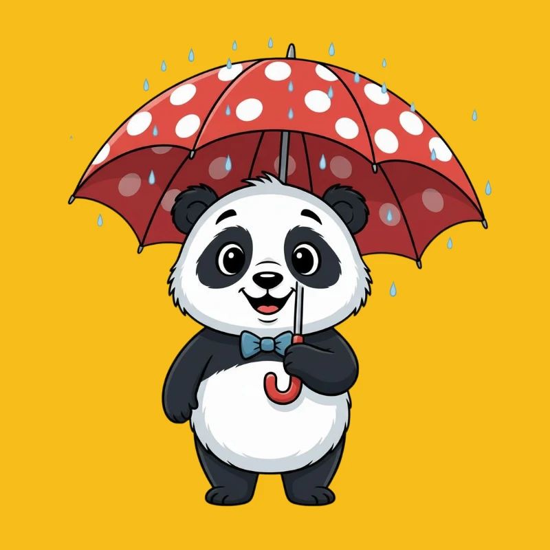 Panda mit rotem Regenturm