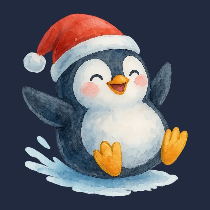 Le Pingouin de Noël dans le style aquarelle