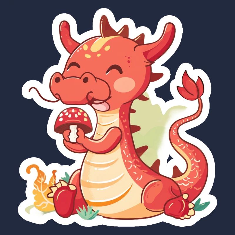 Petit dragon chinois mangeant un champignon