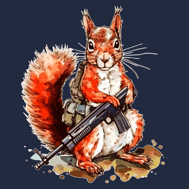 Squirrel with machine gun is armed