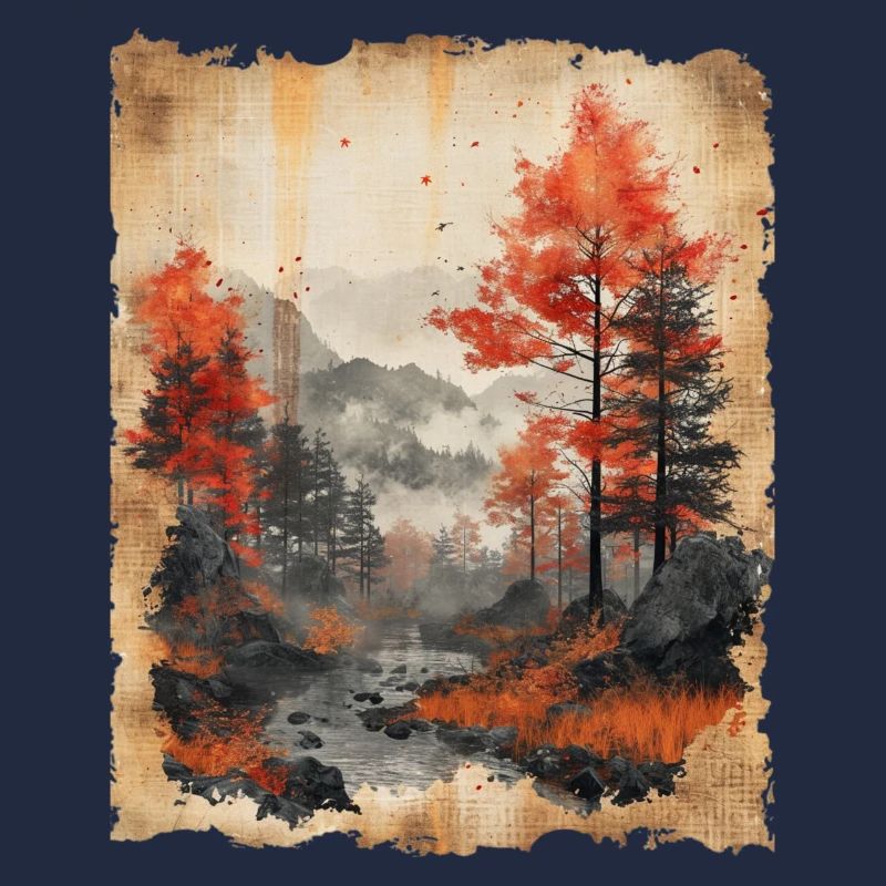 Classic Scenery Papyrus Scroll Onsen Japanese