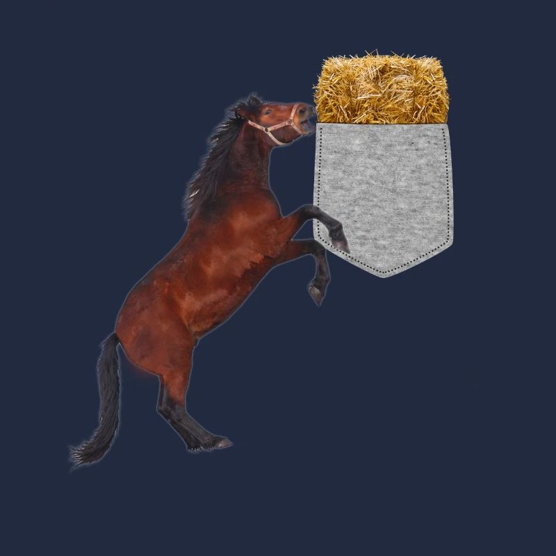 Pferd, das Nach Heu In Ihrer Falschen Tasche Greift Lustig