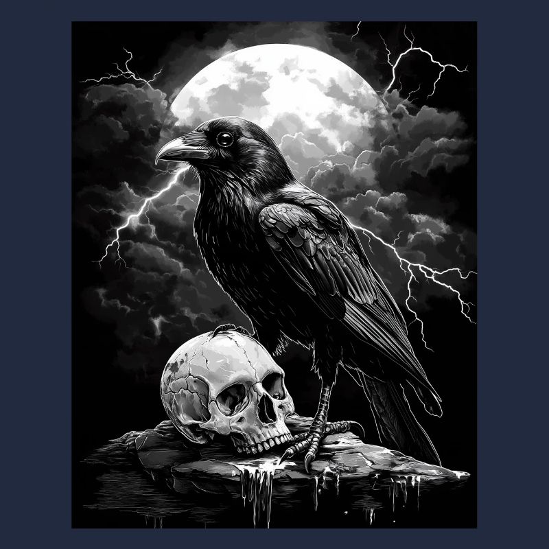 Raven Skull Moon Dark Gothic Black Crow