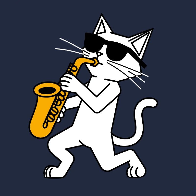 Drôle de chat avec lunettes de soleil et saxophone