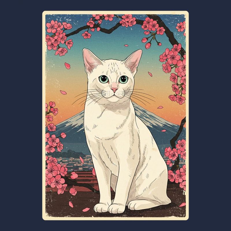 Chat blanc Fleur de cerisier